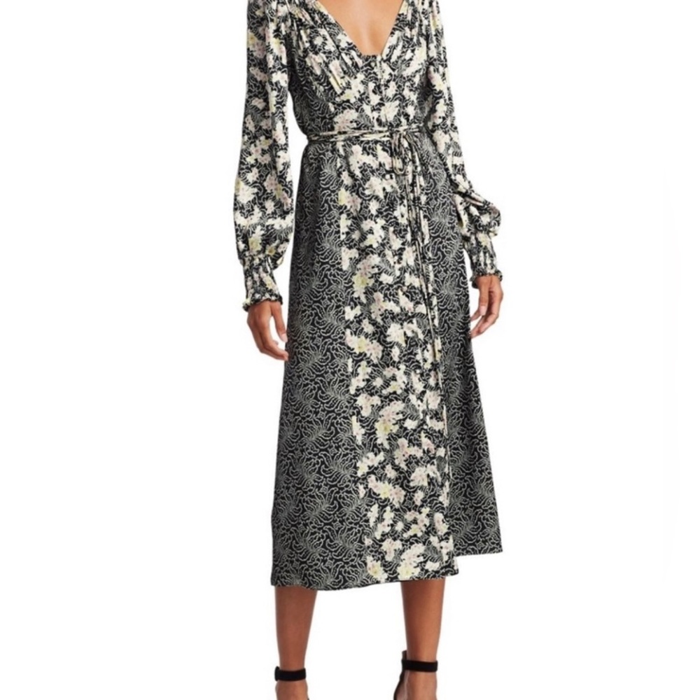 CINQ à SEPT Midi Jessica Dress Multicolor Floral Print Black Pink Size 0 - Picture 6 of 15